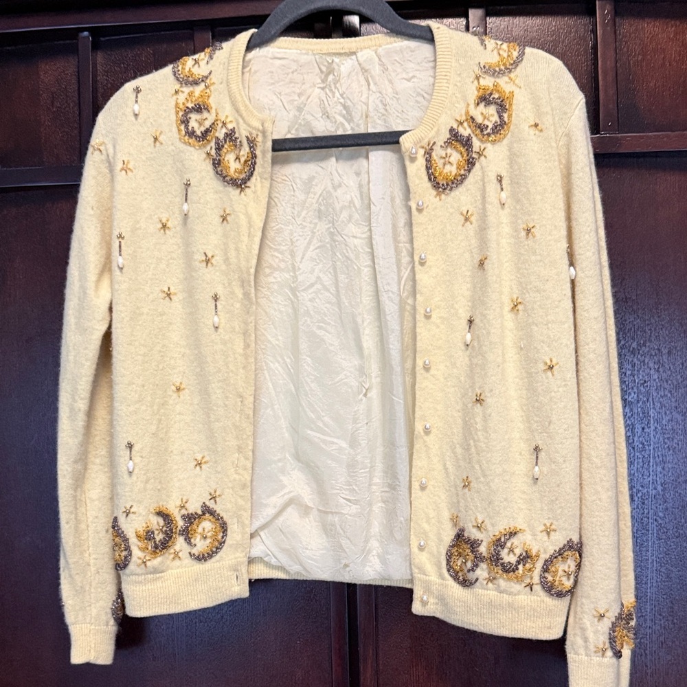 Elegant Butter Yellow Beaded Cardigan